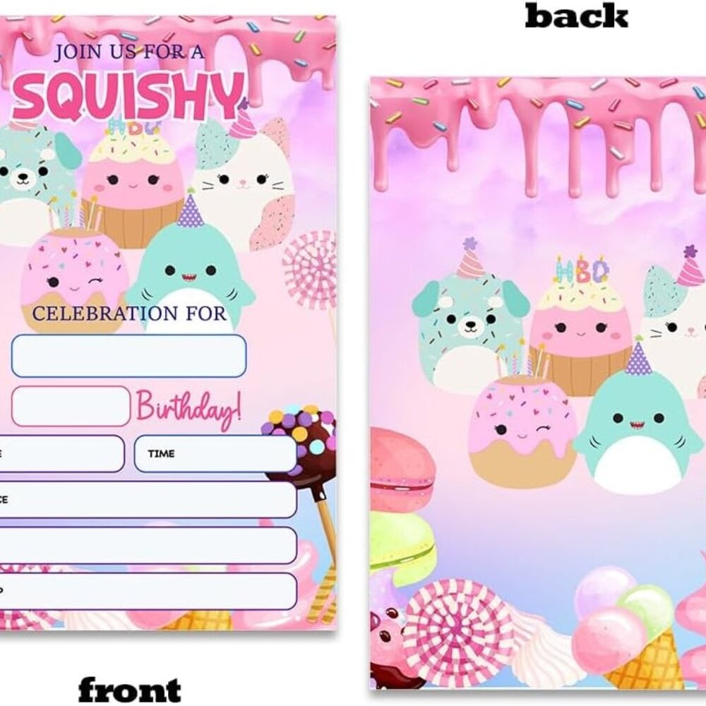 Lot of 10 Squishy (Squishmallows) Birthday Invitation Cards with Envelopes CUTE!